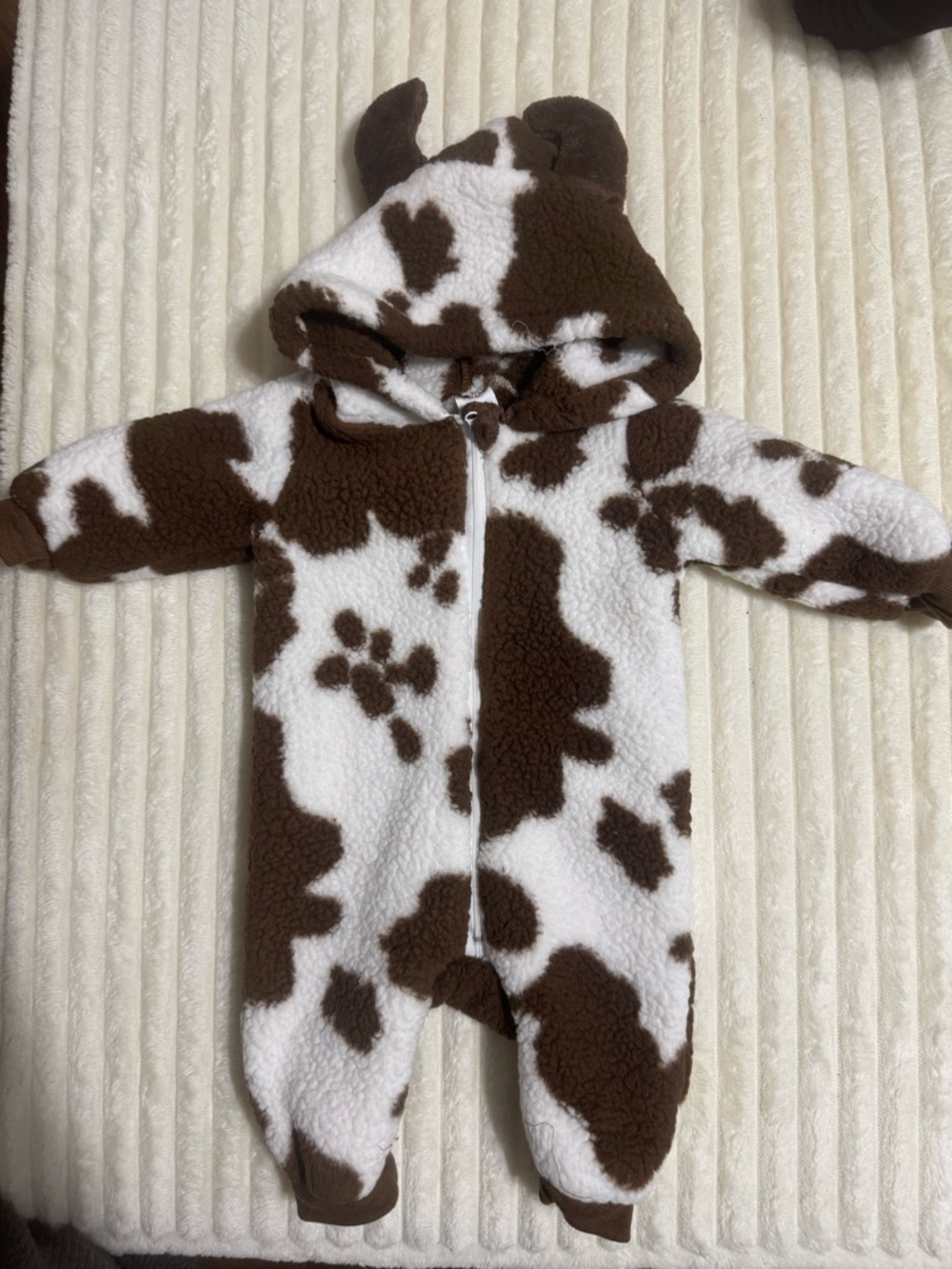 Cozy Brown & White Cow Print Fleece One-Piece for Kids